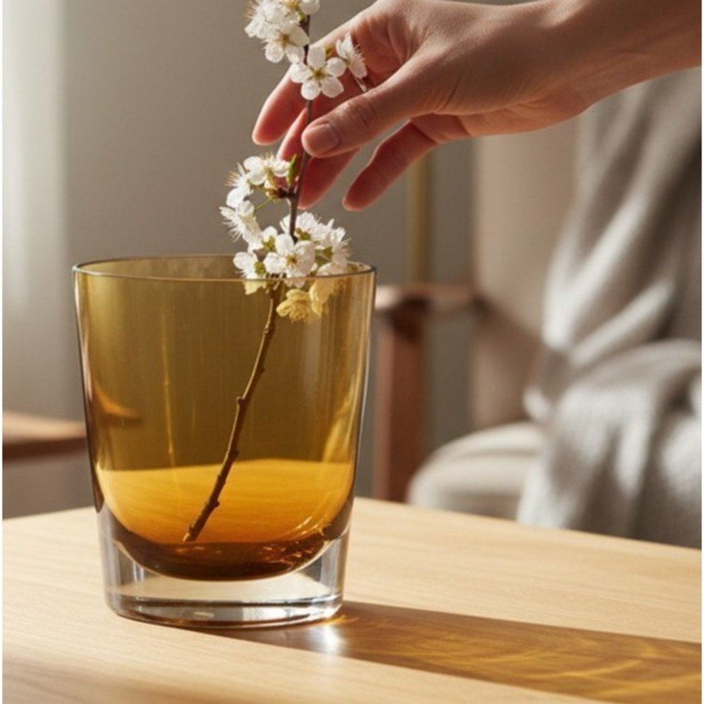 Badash Samantha Pocket Vase Mouth Blown Amber Gold Art Glass Crystal 6" x 5.5"